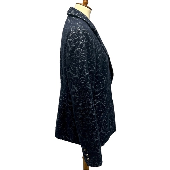 CAbi Blue Flocked Jacquard Single Button Blazer Jacket Women’s 12 - Picture 7 of 12